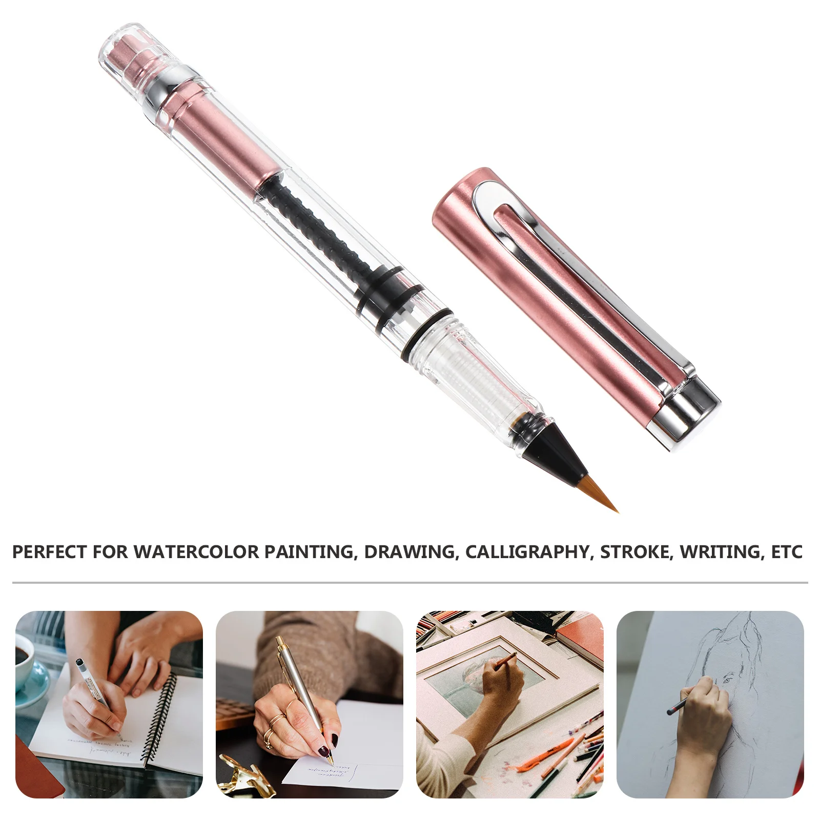 

1Pcs Refillable Brush Pen Steel Nib for Watercolor Calligraphy Smooth Writing with Transparent Barrel Large Ink Capacity Nylon