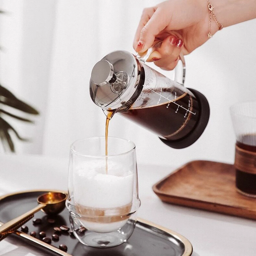 550ml Coffee French Press Pot Household Glass Hand-pour Filter Pot Press Milk Frother Kitchen Coffee Filter Accessories