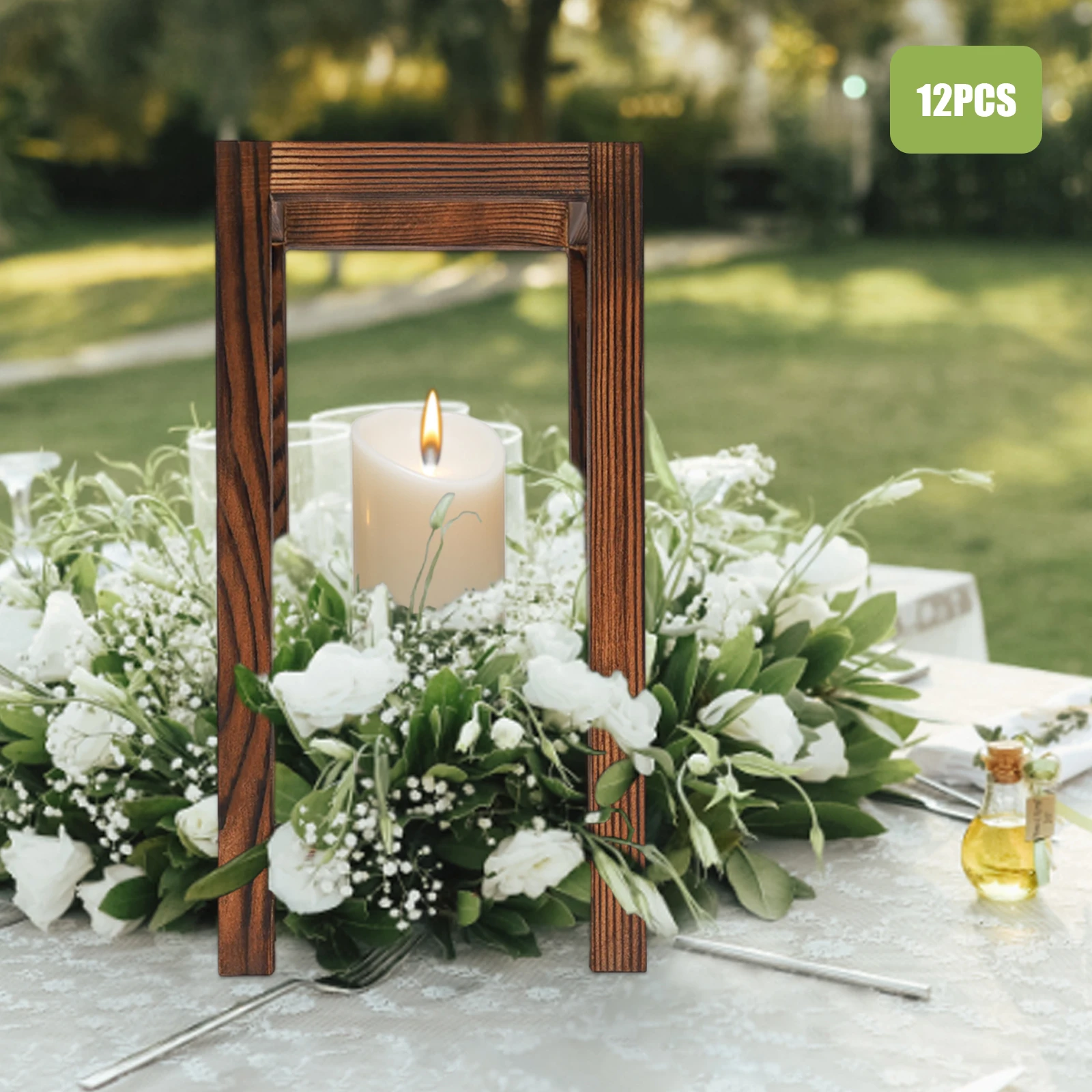 

12 Pieces Rustic Wooden Wedding Lanterns Set – Elegant Farmhouse Table Centerpiece Decor - Handcrafted Solid Wood Candle Holders