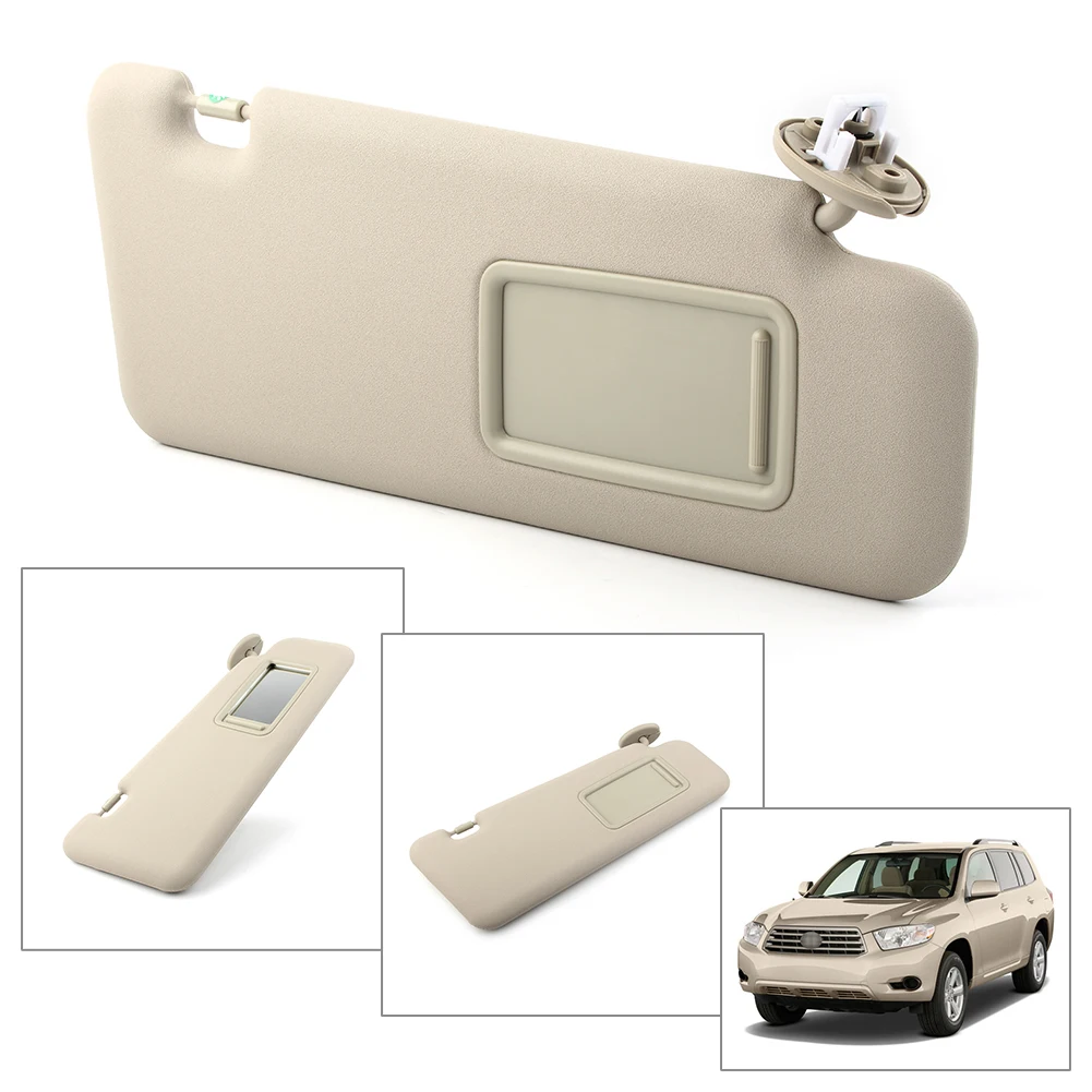 Beige Car Front Right Sun Visor Sunshade Shield Cover For 2008-2013 Toyota Highlander W/ Vanity Light 1Pcs