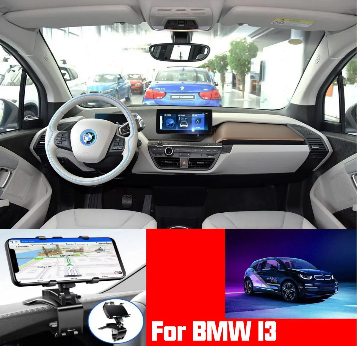 يمكن تركيب حامل الملاحة للهاتف المحمول للسيارة BMW I3 على مرآة الرؤية الخلفية ولوحة القيادة وواقي الشمس
