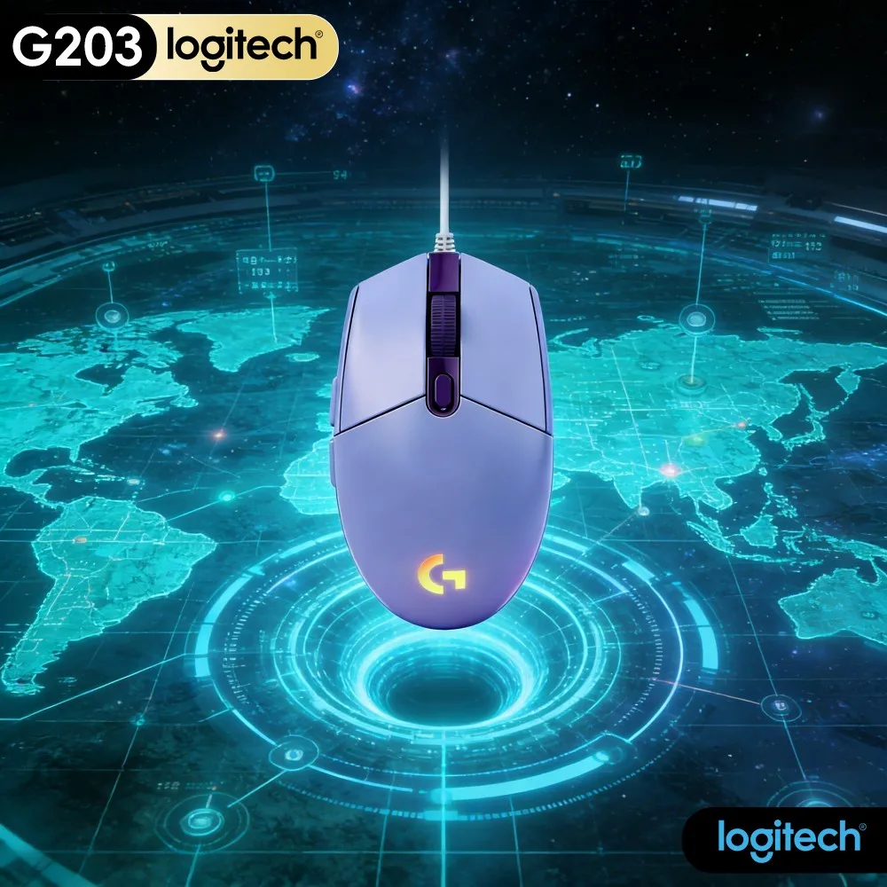 Logitech G203 Wired Gaming Mouse Pleasing Hand Touch Bright RGB Anti‑Slip Base Responsive Clicks USB Desktop