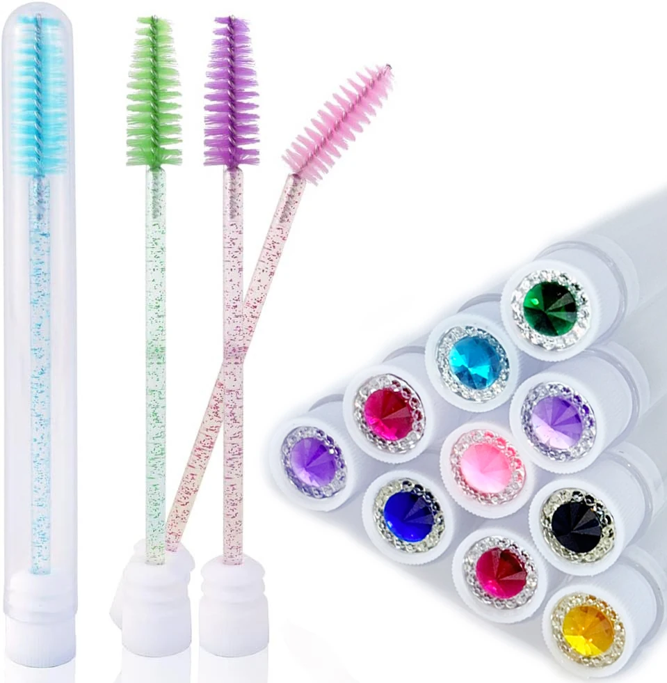 10Pcs Diamond Eyebrow Brush Tube Disposable Eyelash Brush Reusable Crystal Lash Brush Replaceable Dust-proof Sparkling Bling