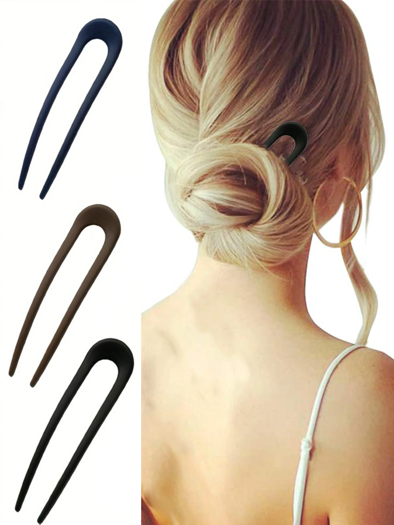 3шт коричневая U-образная заколка для волос однотонного цвета для ежедневного использования для фиксации задней части головы