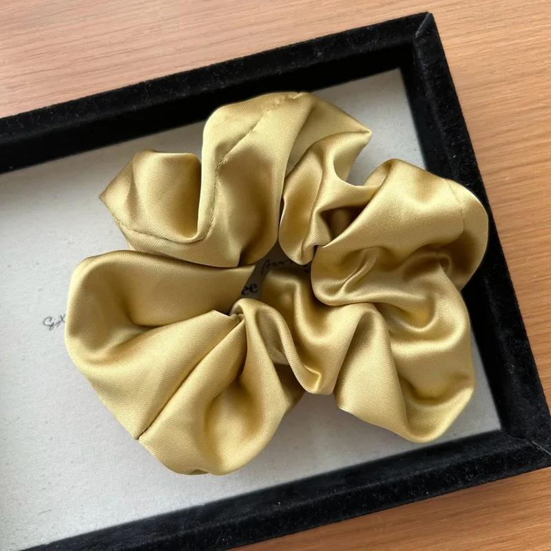 Korea Big Silk Scrunchies For Women Elastic Satin Hair Tie Girls black hair rope green hairbands chouchou soie hair accessories