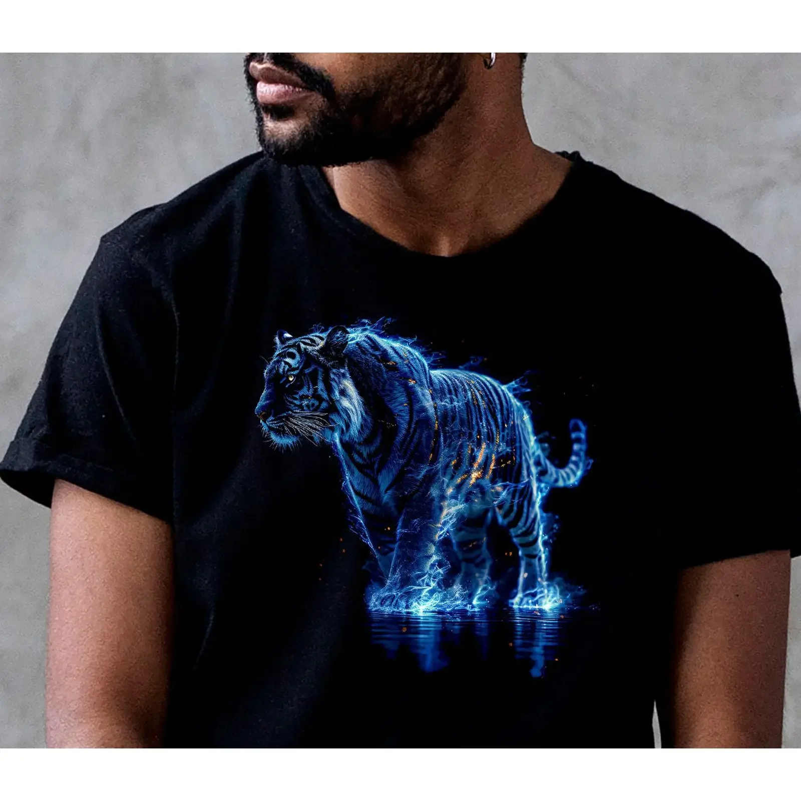 Blue Flame Tiger T Shirt Jungle Safari Big Cat Lover Midnight Design vintage Washed graphic Soft Unisex streetwear