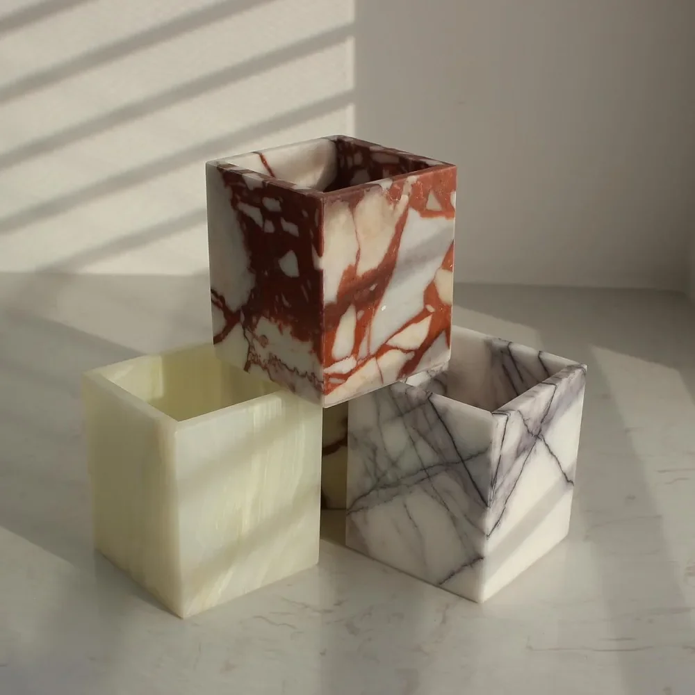 Soportes de cepillo de dientes de mármol lila natural para baño, organizador de encimera de soporte de cepillo de maquillaje de mármol