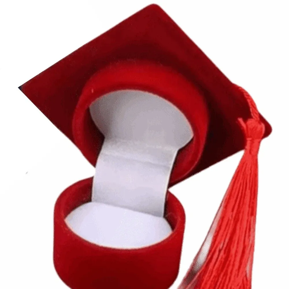 Velvet-Lined Graduation Cap Jewelry Box Exquisite Multi-color Doctoral Hat Shape Ring Box Compact Graduation Decor