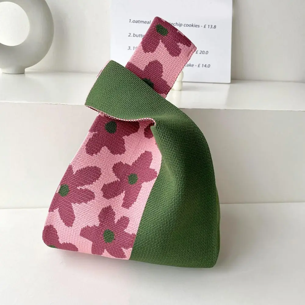 Reusable Knot Handmade Heart Tote Bag Shopping Bags Knit Handbag Wrist Bag