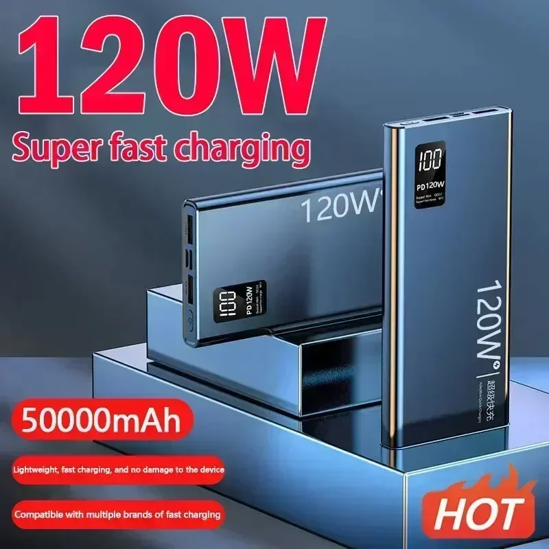 New Power Bank 50000mAh 120W Dual Port Super Fast Charging Portable EXternal Battery Charger For iPhone Xiaomi Huawei Samsung