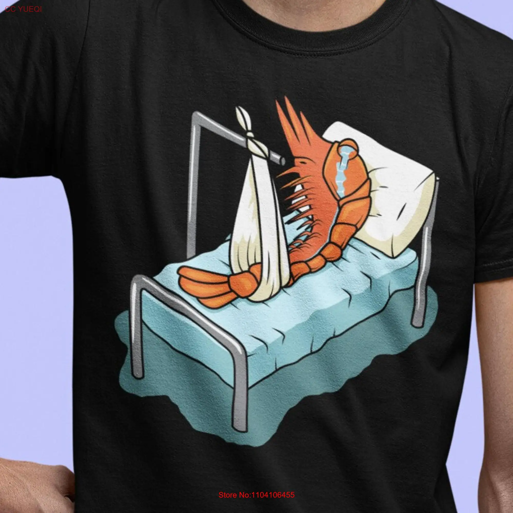 Accident Prawn T Shirt Pun Clumsy Prone Broken Bone Surgery Recovery Get Well long or short sleeves