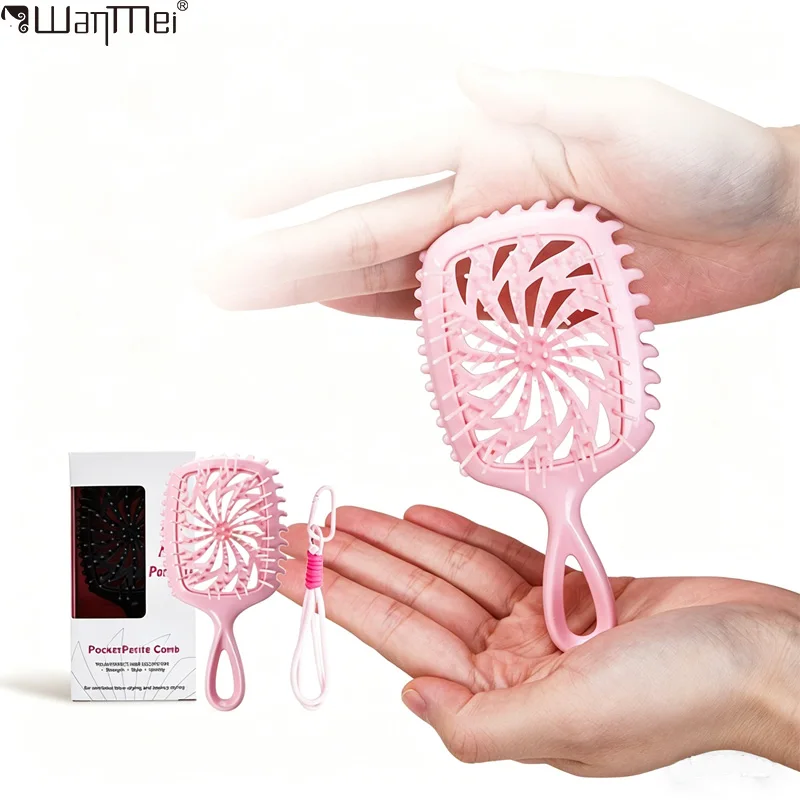 Mini Hair Brush Tangled Scalp Massage Comb Hollow Out Winmill Comb Anti-static brush  with Keyring Compact Salon Styling Tool