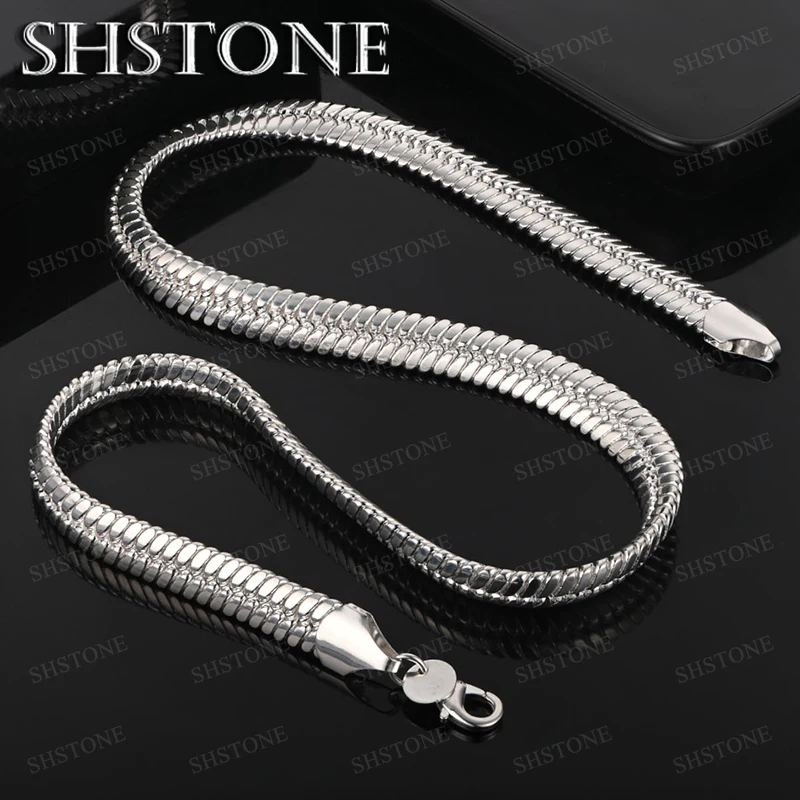 

10MM Flat Side Chain 925 Sterling Silver Necklace Fashion Simple Accessories For Women Men Birthday Party Delicate Jewelry