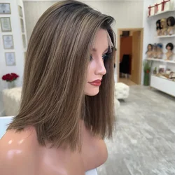 Short Bob Free Straight Highlight Blonde Glueless 5x5 Silk Base Jewish Human Hair Wig Baby Hair HD Lace European Hair Preplucked