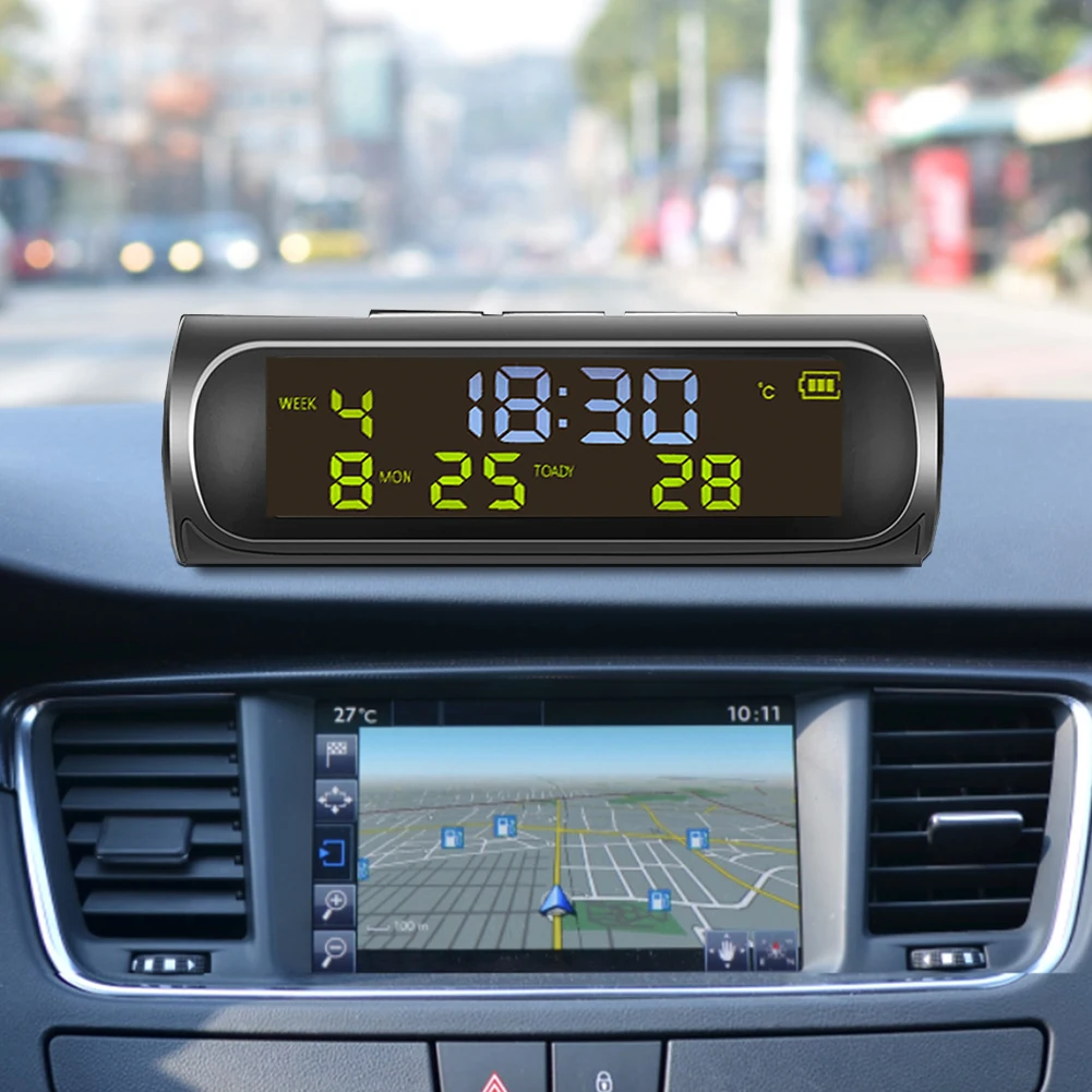 Solar Car Digital Clock Driving Time Date Dashboard Wiring-Free High-Precision LCD Digital Clock Car Watch With Backlight