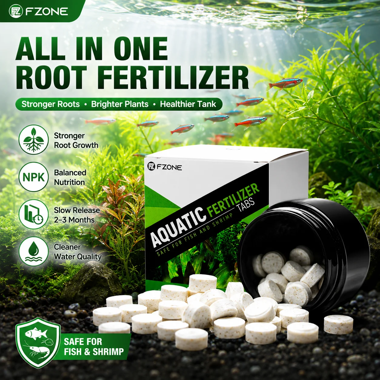 FZONE Aquarium Root Tabs Plant Fertilizer Sinkable Extra Dosage Copper Free Safe Freshwater Fish TankShrimp Stable Water Quality