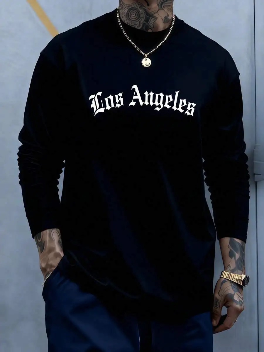 

Los Angeles Graphic Long Sleeve T-Shirt Men Round Neck Cotton Casual Top