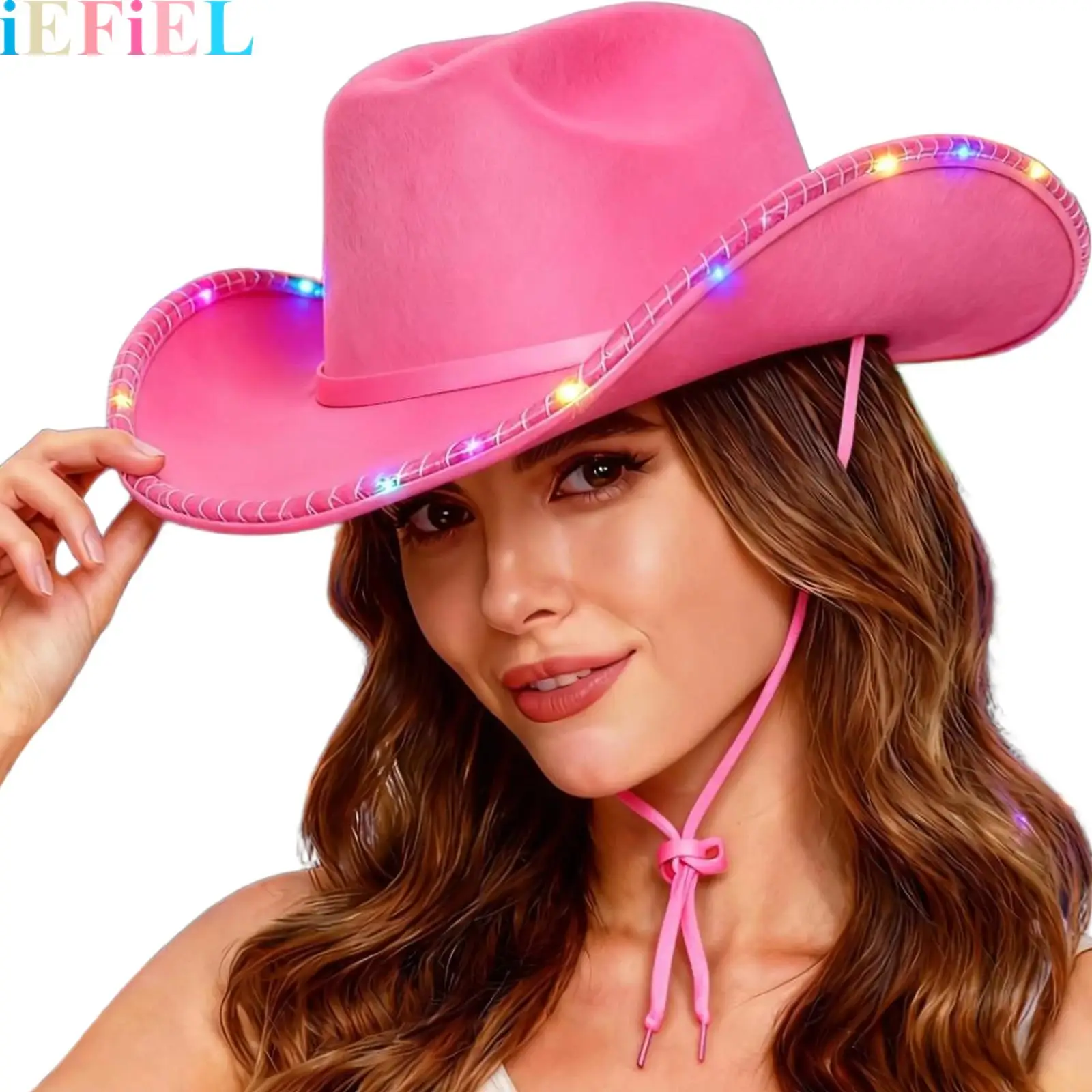 

1Pcs Western Cowboy Cowgirl Hat Wide Brim Hat Unisex Felt Rolled Up Caps with Drawstring Rope for Women Men