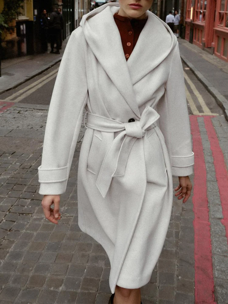 

European-style new women's fashion, versatile, elegant, simple solid color long-sleeved hooded soft hooded coat/jacket.