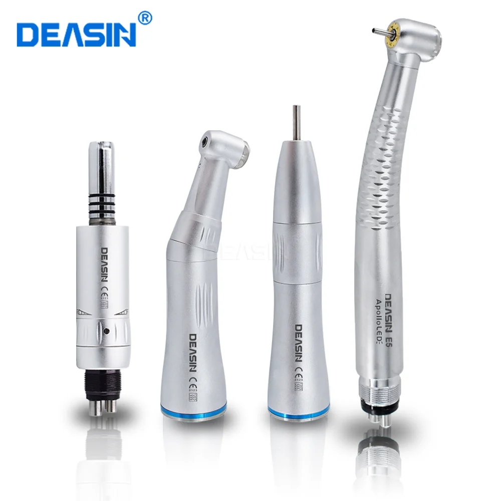 Dental Handpiece Contra Angle Straight 2/4 Hole Air Motor Push Button High & Low Speed Turbine Kit