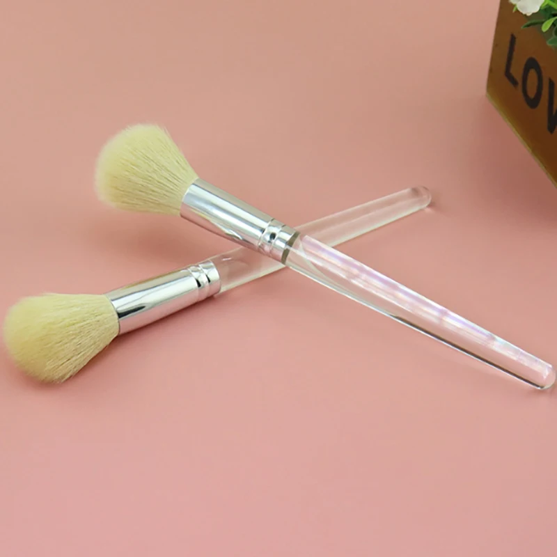 Mini Gentle Esthetician Cleaning Cosmetic Small White Short Wooden Handle Synthetic Fiber Fan Brushes For Facial