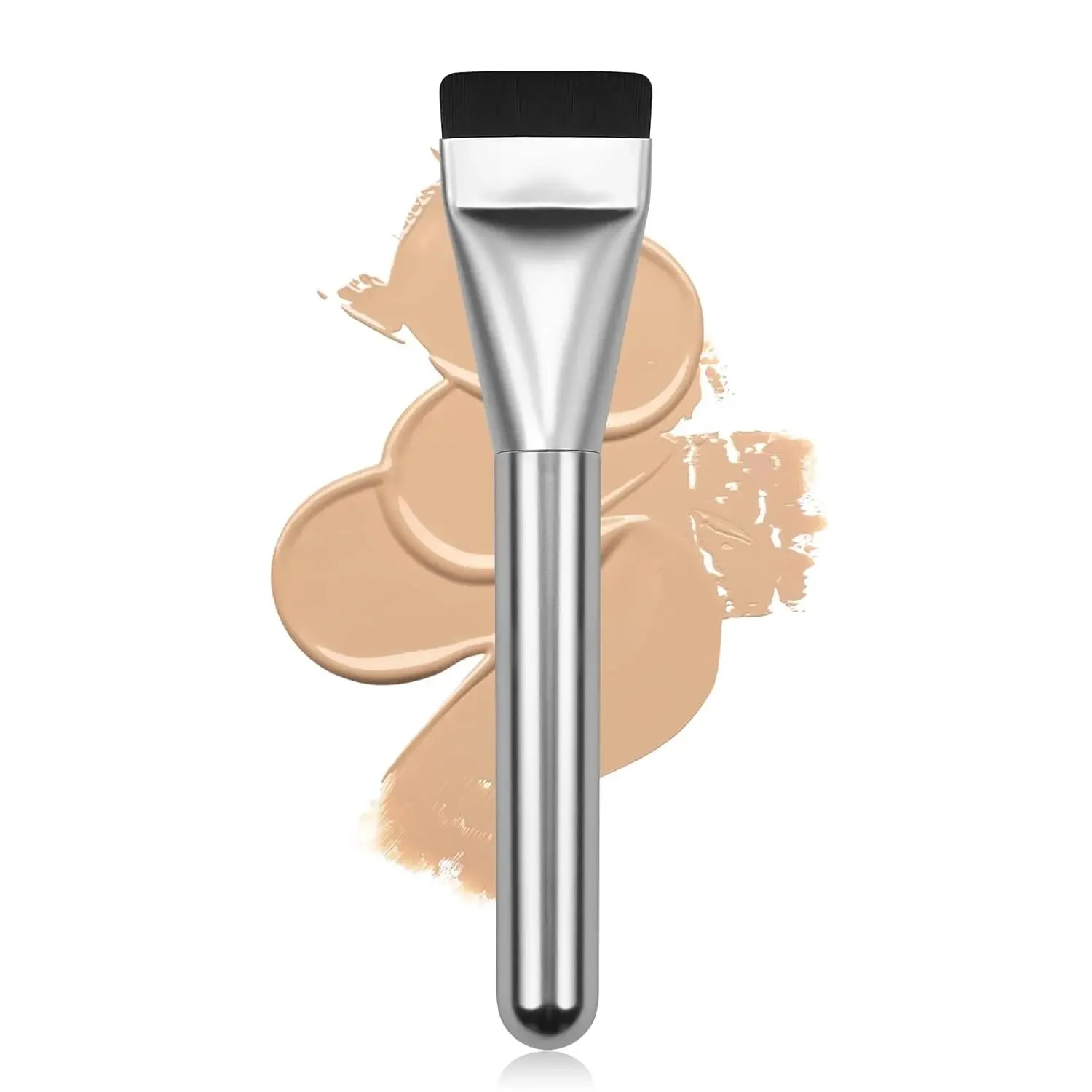 Brocha Plana Estilo Coreano para Base de Maquillaje Líquida y en Crema, Espátula Plateada Aplicadora Facial