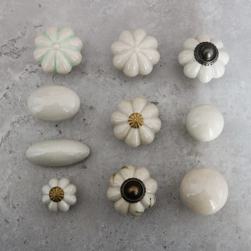 Antique White American Ceramic Simple Single Hole Handle Light Gray Chest of Drawers Door Chinese Style Handle