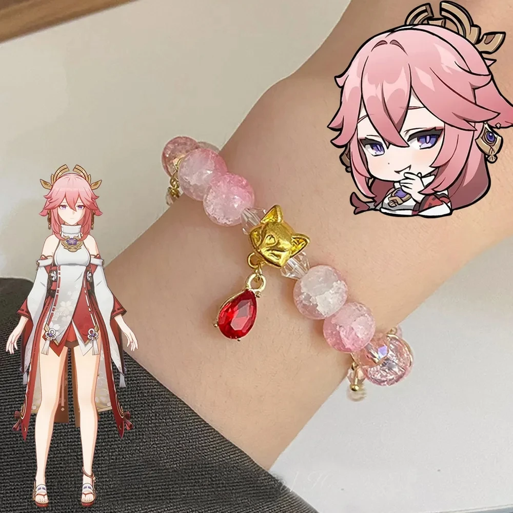 New Fashion Anime Jewerly Genshin Impact Wanderer Yae Miko Scaramouche Cosplay Fox Pendant Beads Bracelet Costume Props Gifts