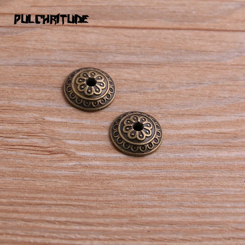 30pcs 4*14*14mm Two Color Bead Caps Charm Hollow Round Flower Pendants Jewelry Accessories DIY Receptacle Charms