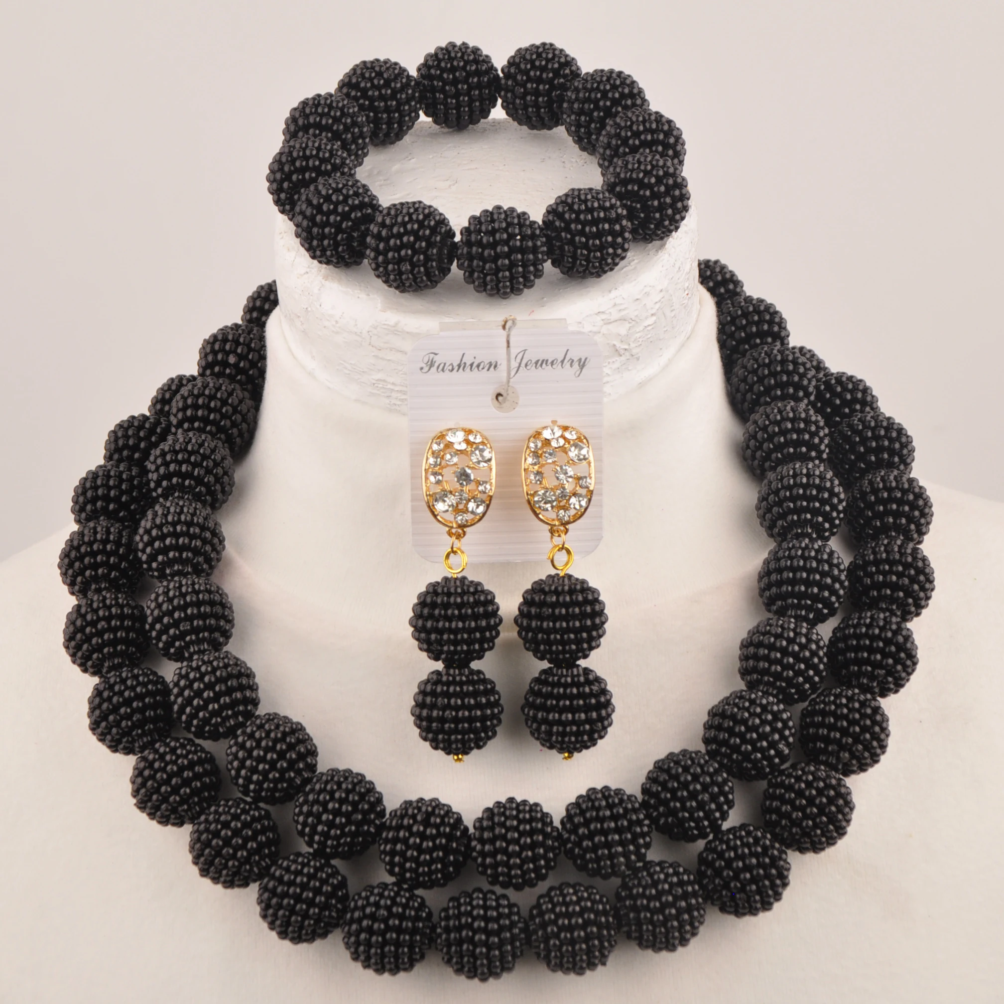 

Nigerian necklace imitation pearl jewelry wedding traditional Black jewelry set