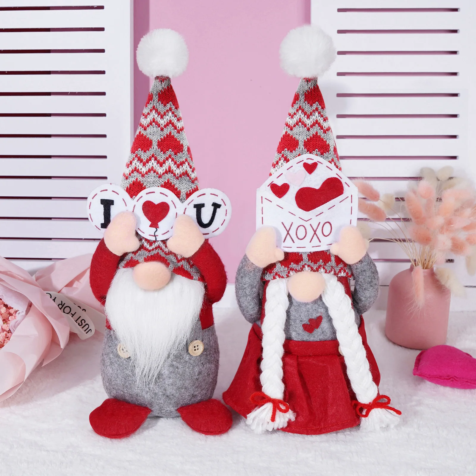 Valentines Day Faceless Gnome Plush Doll Love Heart Elf Doll Home Desktop Ornaments Wedding Party Decoration Holiday Figurines