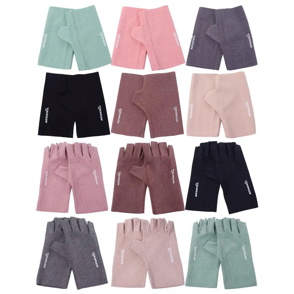 

Эластичные тонкие уличные тканевые холодостойкие зимние перчатки без пальцев, женские варежки с половиной пальца, теплые перчатки