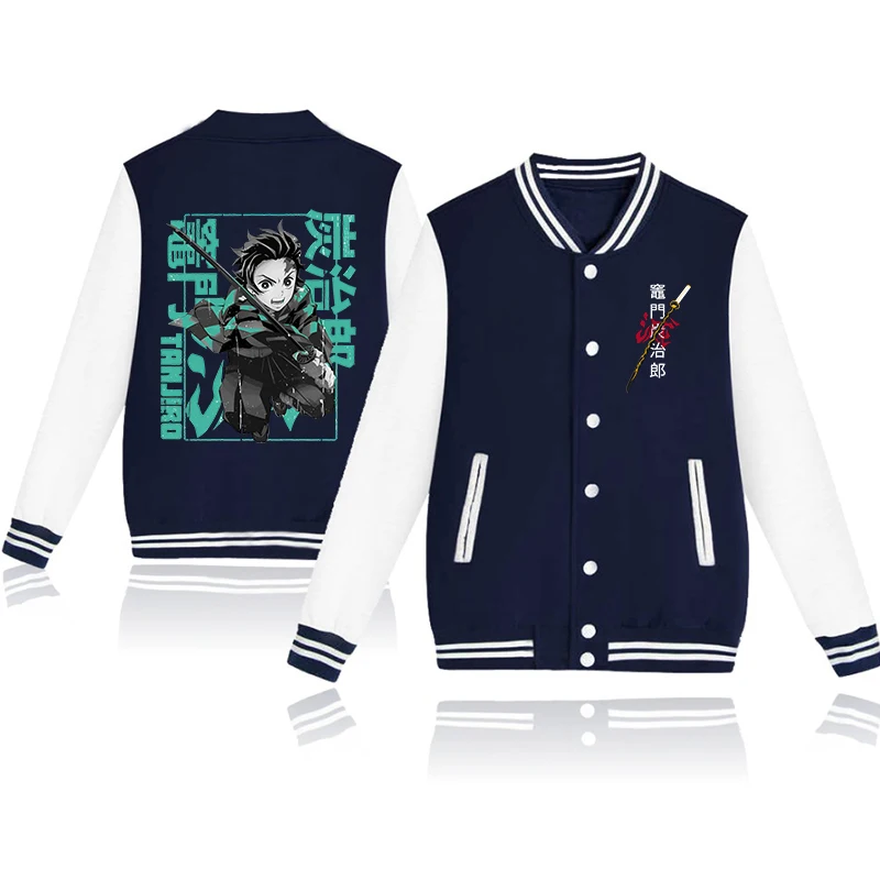 New Hot Anime Kamado Tanjirou Printed Baseball Jacket Women Men Long Sleeves Jersey Fashion Fleece Sportswear Coat