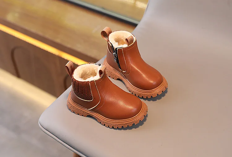 Herbst-Winter Baby Kinder Kurze Stiefel Warme Jungen Mädchen Schuhe PU-Leder Kinderstiefel Modische Kleinkindstiefel Kinder Schneeschuhe – Detail 5
