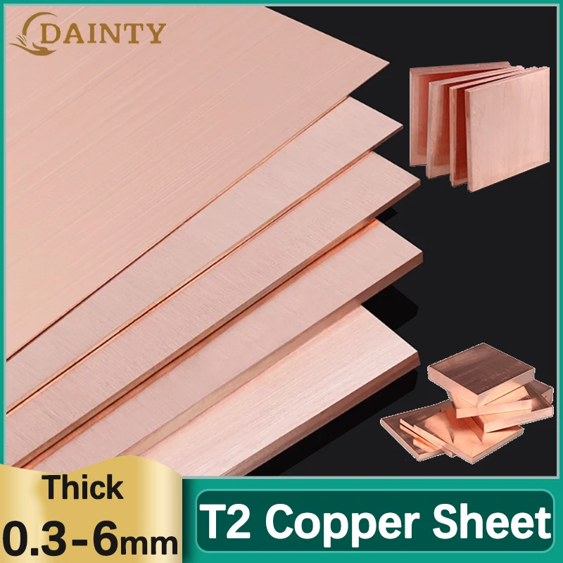 99.9% T2 Pure Copper Sheet Cu Metal Plate Foil Plate Copper Sheet Red Copper Plates Thick 0.3mm~6mm 10x10mm~200x200mm