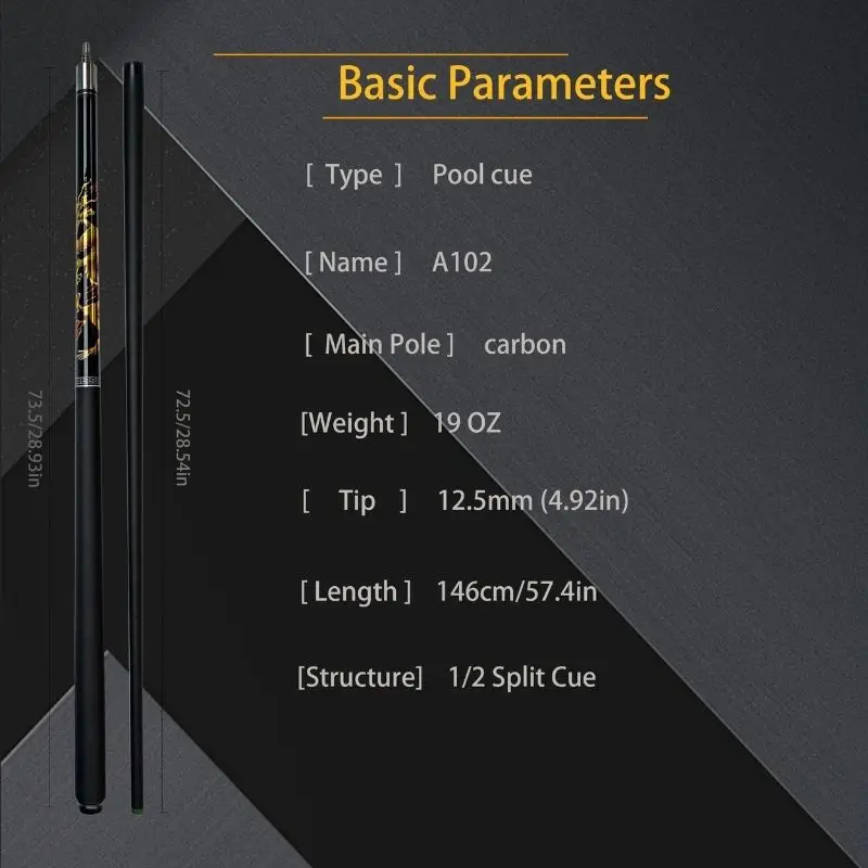 Карбоновый бильярдный кий 12,5 мм, головка пистолета нелегко деформировать Горячий Золотой Дракон, дизайн China Wind Black Technology Pool Cu