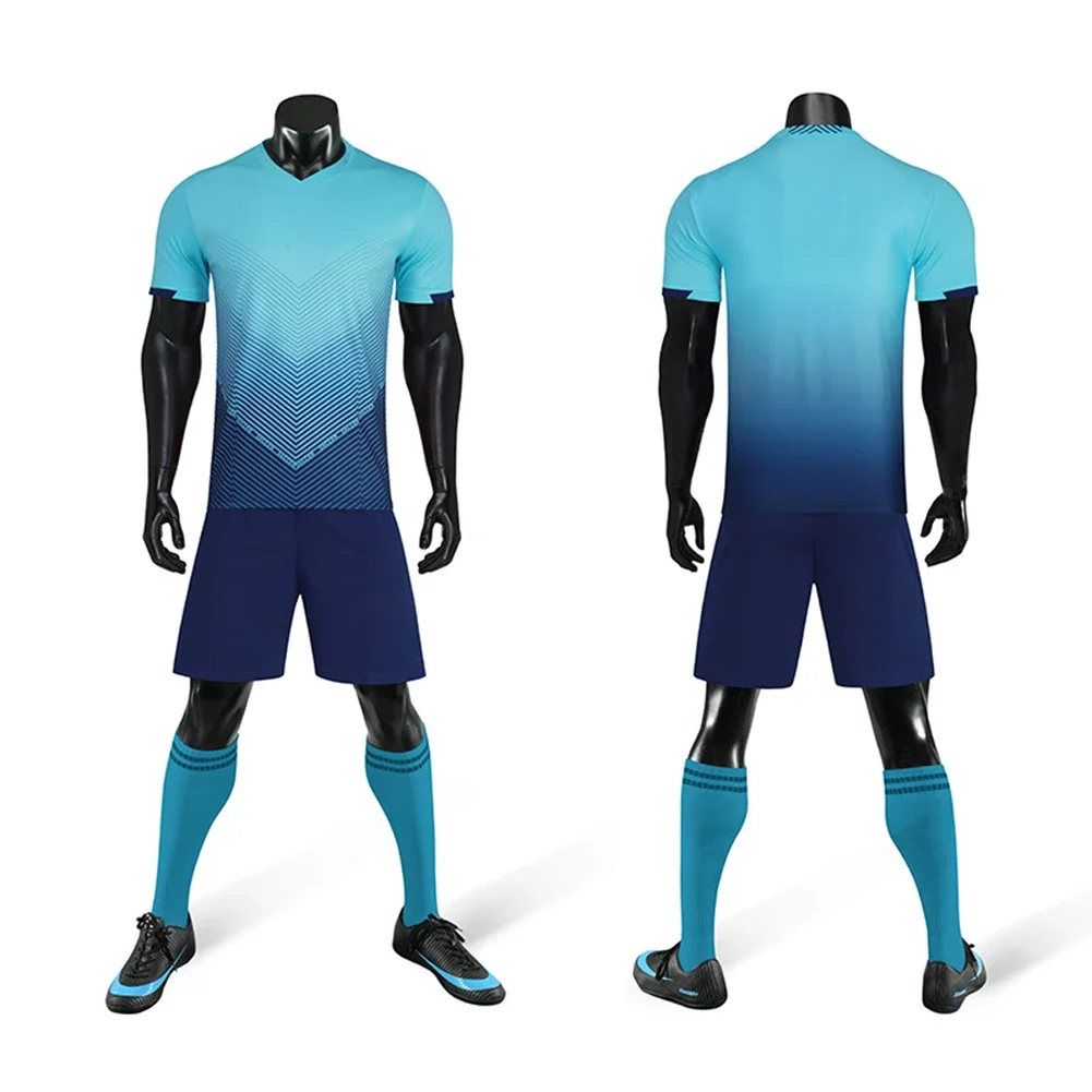 Mens Gradient Short Sleeve Football T-shirt Shorts 2PCS Suit Soccer Jerseys Set
