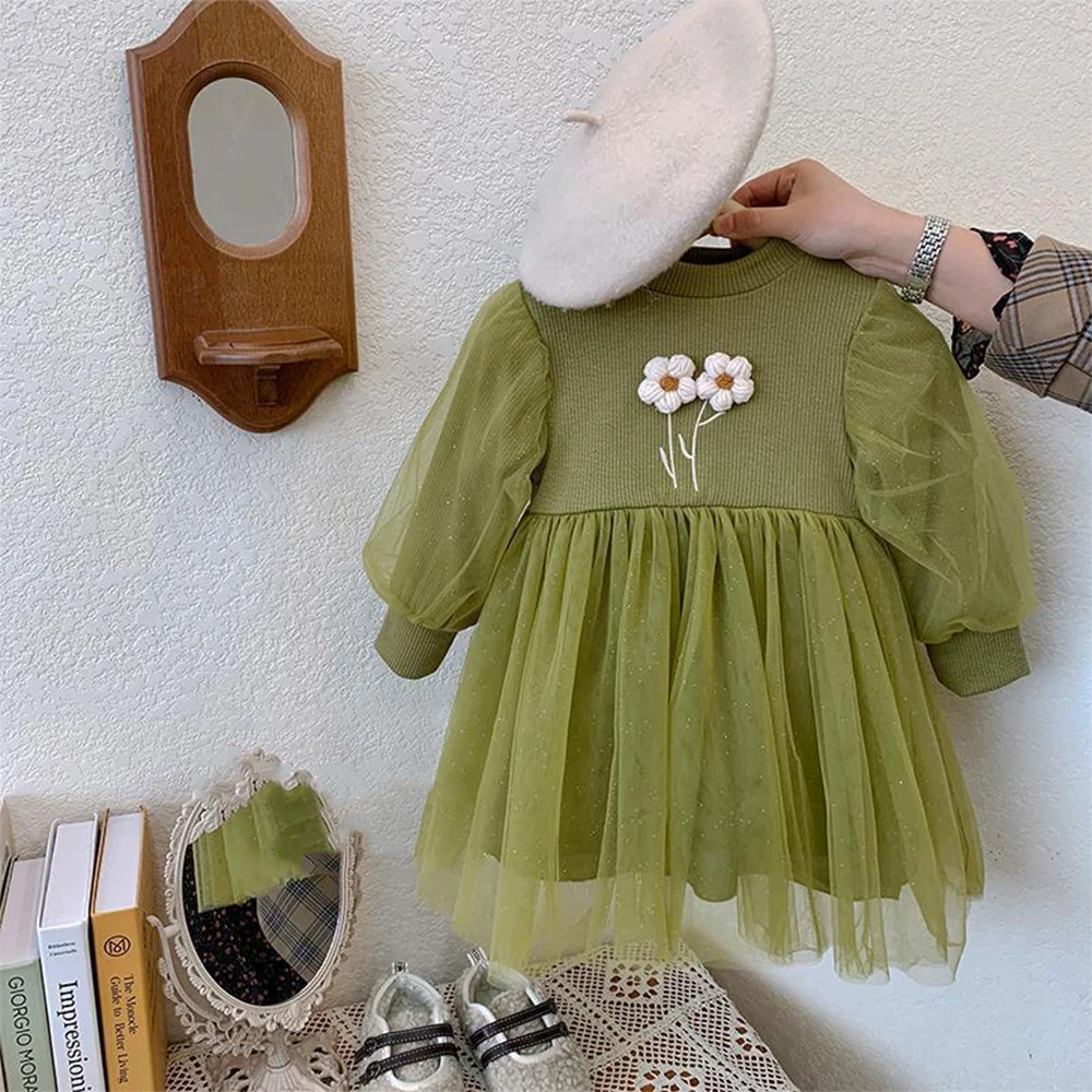 Girls Casual Dresses Baby Girl Mesh Infant Patchwork Princess Dress for 0-2 Years Korean Kids Clothing Autumn Daily Dresses