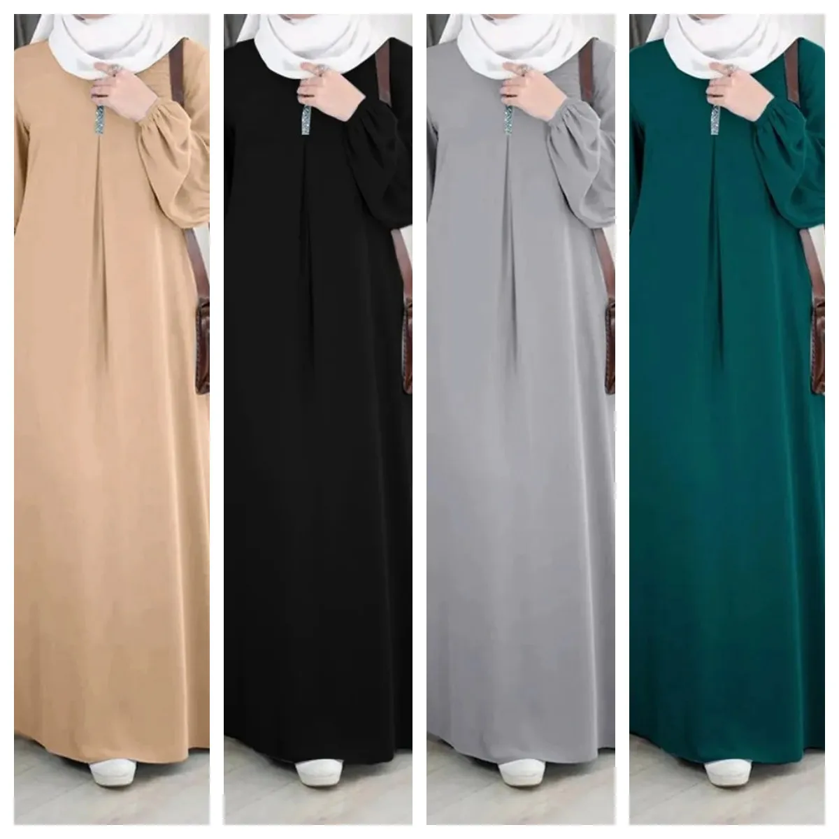 

2023 New Abaya NFashionable Long Sleeved Muslim Abaya Dubai Dress Casual Sequin Sun Dress Solid Color Abaya for Women