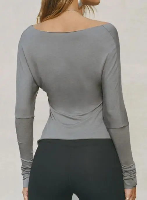 

Autumn 2025 Sports Style Solid Color Long Sleeved T-Shirt for Women, Round Neck Slim Fit Asymmetrical Yoga Long Sleeved Top
