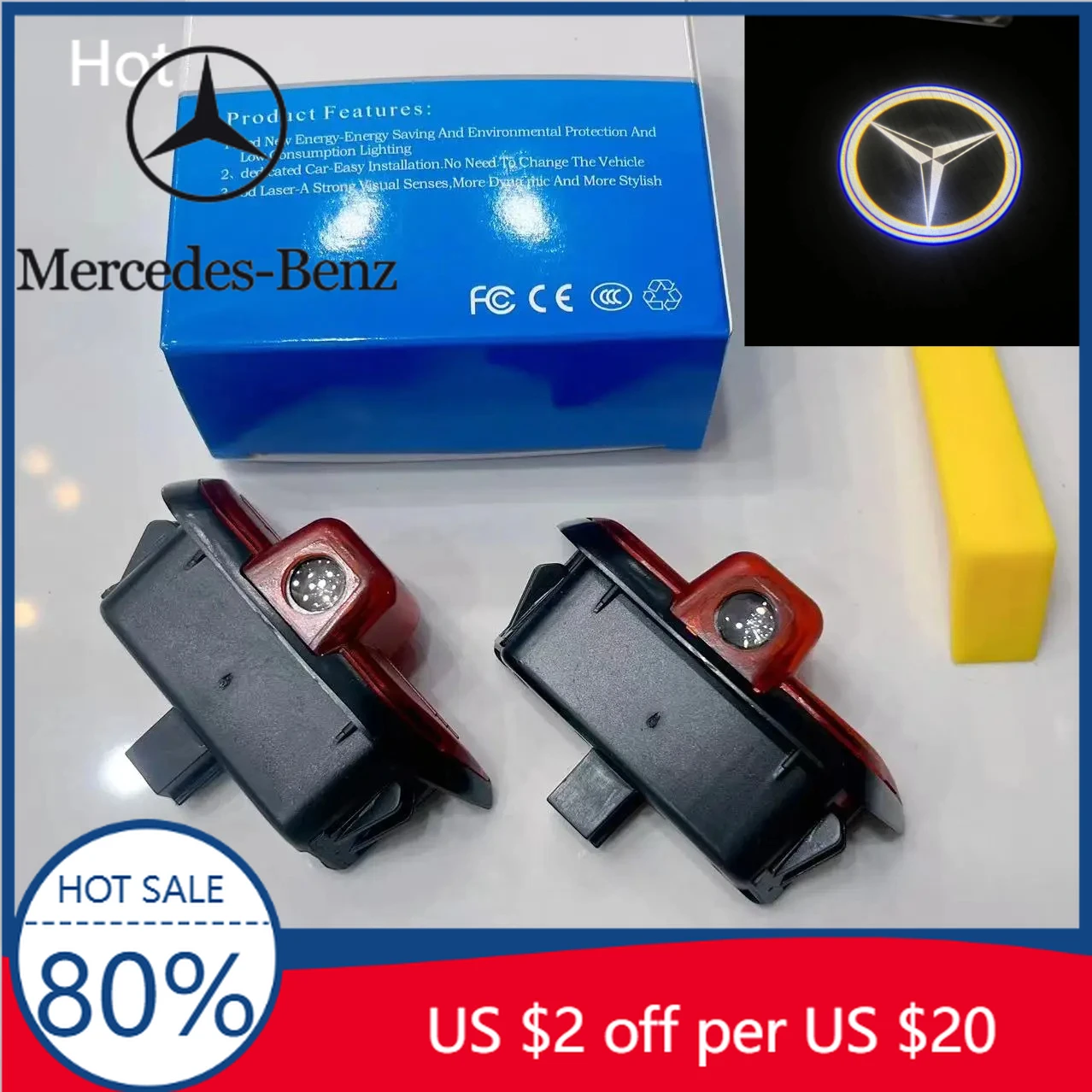 

Hot Car Sticker Car Led door lamp logo projector for mercedes benz c W204 AMG C43 C63 C200 C230 C280 C260 C300 baby's breath log