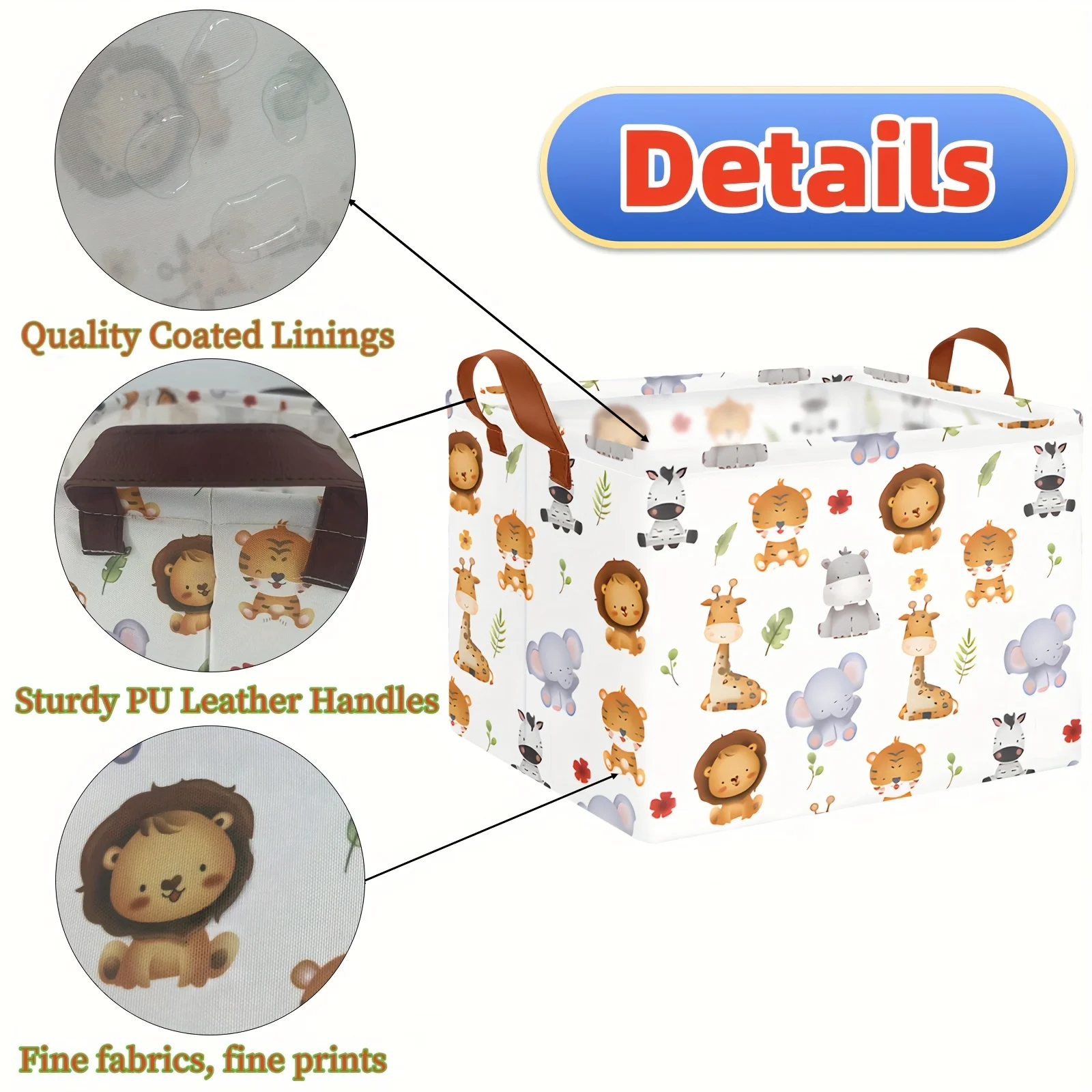 A gorgeous, foldable, extra-large storage box, basket organizer, cute basket with handles, animal decoration design, book basket
