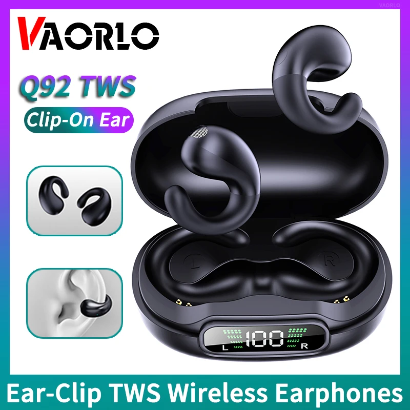 Clip On Ear TWS Wireless Headset Hifi Bass Stereo Bluetooth Earphone With Mic Touch Ear-Clip Earring Earbud Sport Game Headphone