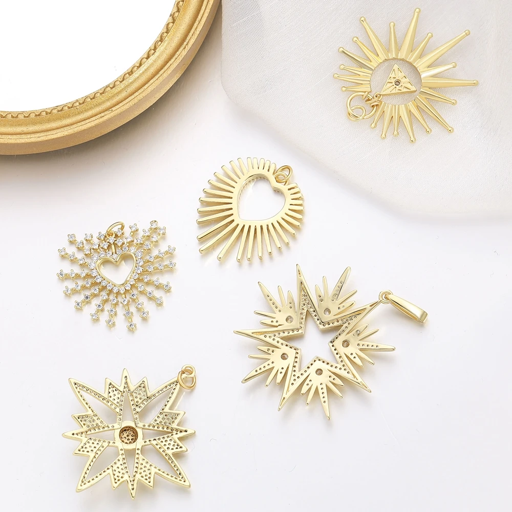 Juya 18k Echtgold vergoldet Micro Pave Zirkon kreative Dekoration Liebe Herz Stern Charms für DIY Luxus Anhänger Schmuck machen – Detail 2