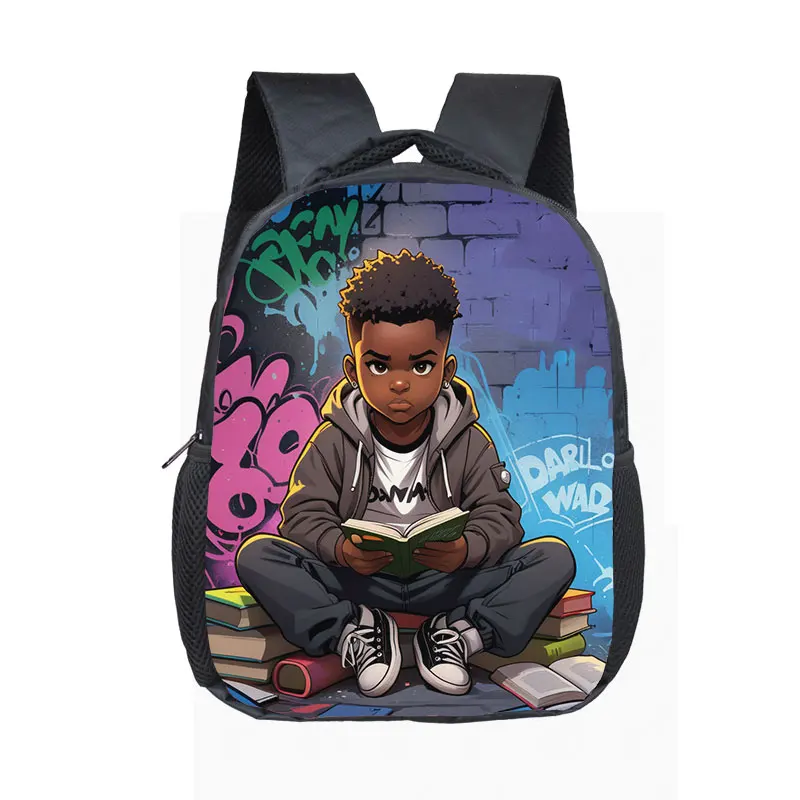 12 inches Afro Black Boy with Crown Backpack for kids Black King Doctor Astronaut Pilot Rucksack School Bag Daypack Book Bag