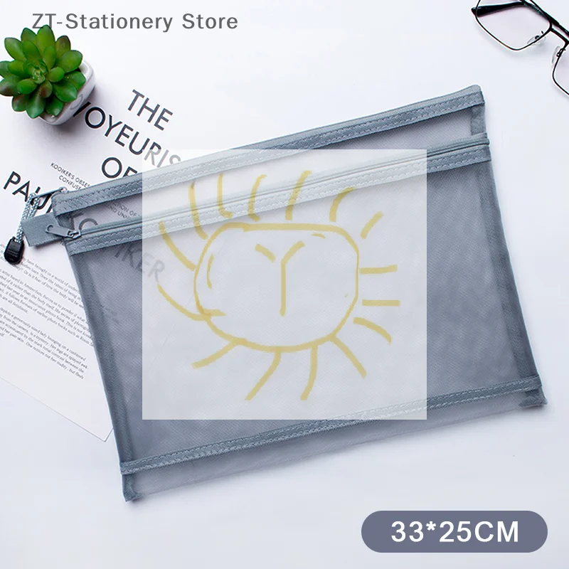 1pcs A4 A5 A6 Portable Double-layer Mesh Zipper File Bag Transparent Student Test Paper Data Storage Bag Office Files Stationery