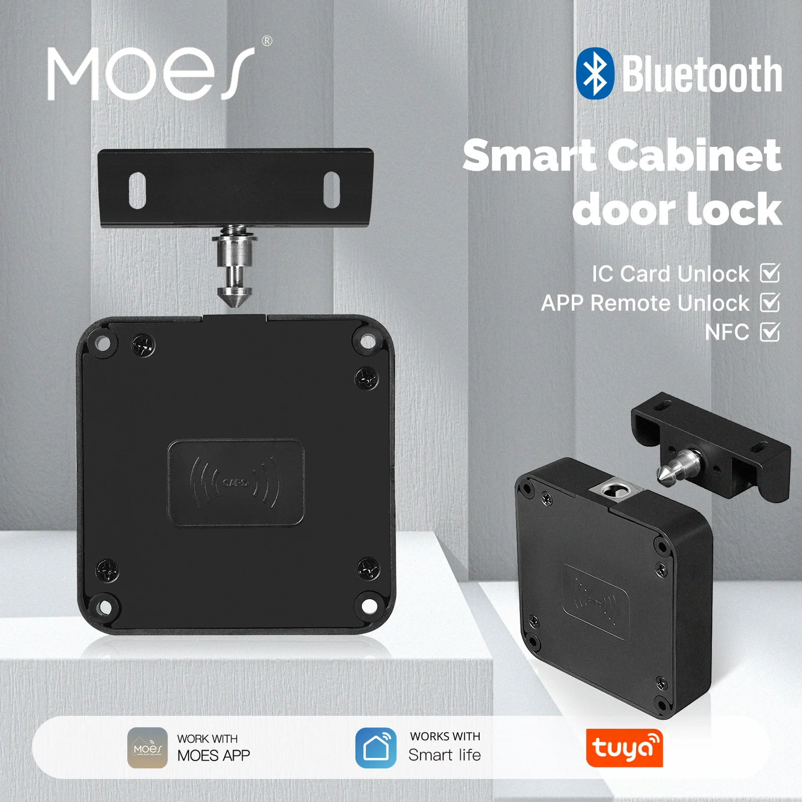 

MOES Bluetooth Tuya Smart Wood Cabinet Lock App Remote Control Monitoring Keyless IC Card Unlock Door Locker Furniture Drawer