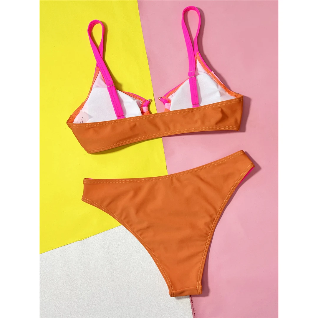 Splicing Cut Out Brasilianischer Bikini Damen-Badeanzug Zweiteiliger Bikini-Set mit hohem Beinausschnitt Badebekleidung Badeanzug V5439 – Detail 10