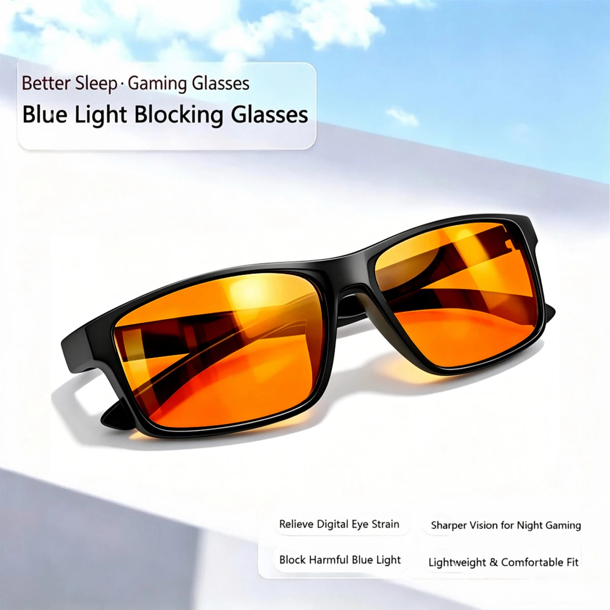 99% Blaulichtfilter-Schlafbrille für Damen und Herren 2026 Computer-Gaming-Lesebrille mit orangefarbenen Gläsern S68