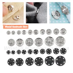 6-50 Sets Snap Fastener Press Buttons Sew On Buttons Metal Invisible Snap Buttons For Leathercraft Clothing Bag Garment Sewing